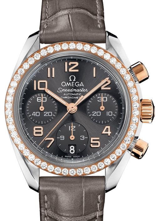 Omega Speedmaster Chronograph Stainless Steel Grey Dial Leather Strap 324.28.38.40.06.001 - BRAND NEW
