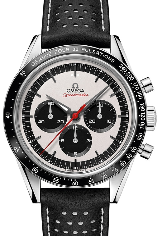 Omega Speedmaster Heritage Anniversary Series Chronograph 39.7mm Stainless Steel Ceramic Bezel Silver Dial Leather Strap 311.32.40.30.02.001 - BRAND NEW