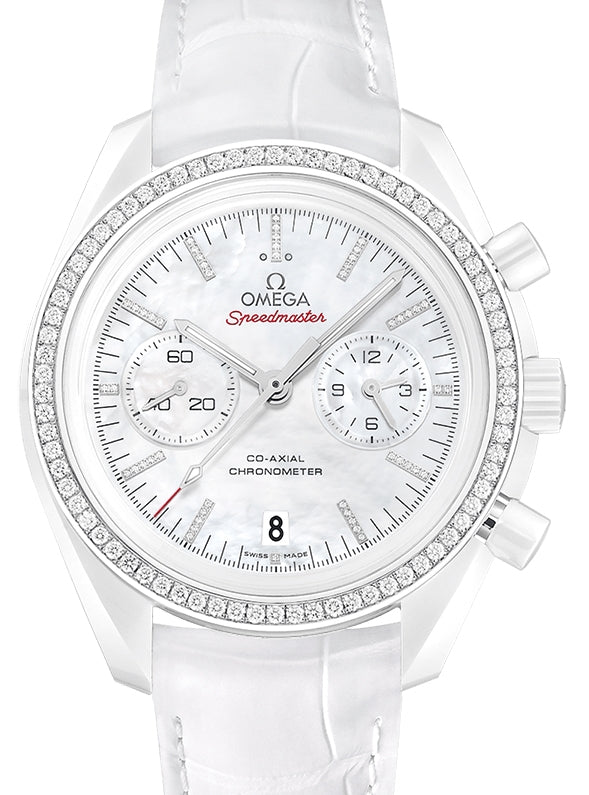 Omega Speedmaster Dark Side of the Moon Co-Axial Chronometer Chronograph 44.25mm Ceramic White Mother Of Pearl Diamond Dial & Bezel Leather Strap 311.98.44.51.55.001 - BRAND NEW