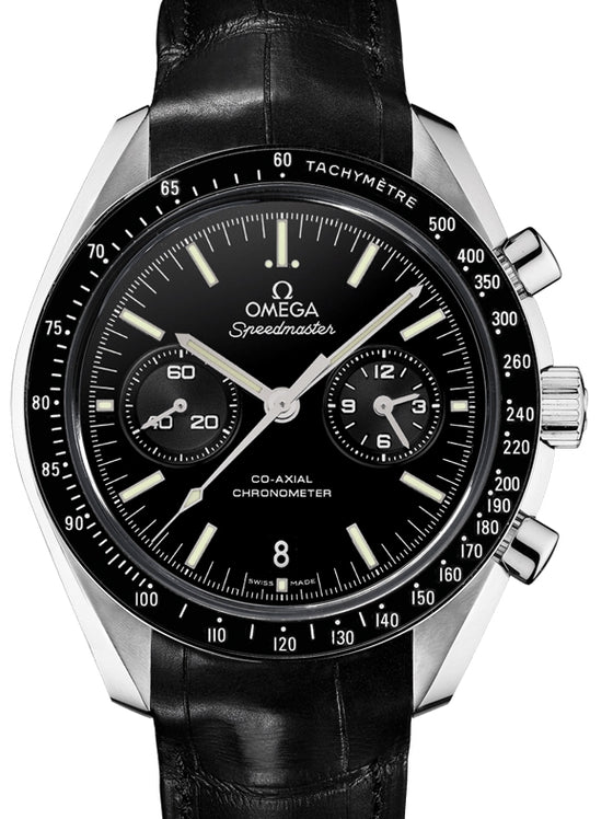 Omega Speedmaster Two Counters Co-Axial Chronometer Chronograph 44.25mm Platinum Black Dial Alligator Leather Strap 311.93.44.51.01.002 - BRAND NEW
