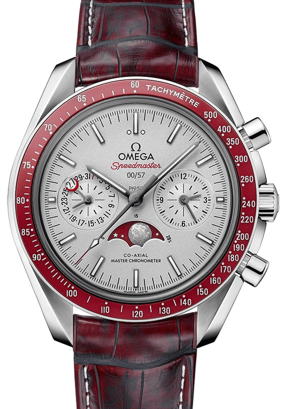 Omega Speedmaster Two Counters Moonphase Co-Axial Master Chronometer Moonphase Chronograph 44.25mm Platinum Grey Dial Leather Strap 304.93.44.52.99.001 - BRAND NEW