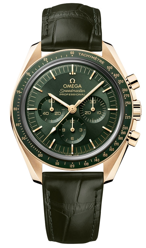 Omega Speedmaster Moonwatch Professional Chronograph 42mm Moonshine Gold Green Dial Leather Strap 310.63.42.50.10.001