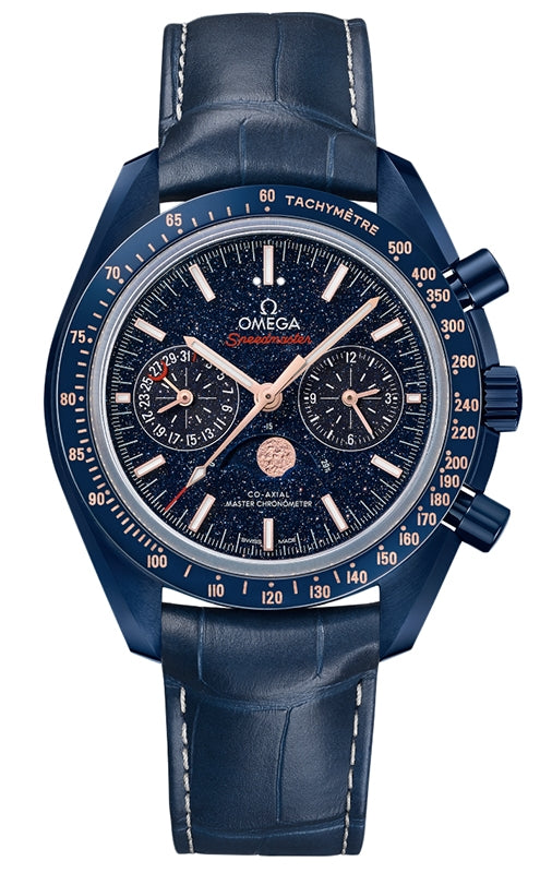 Omega Speedmaster Two Counters Moonphase "Blue Side Of The Moon" 44.25mm Ceramic Blue Dial Leather Strap 304.93.44.52.03.002