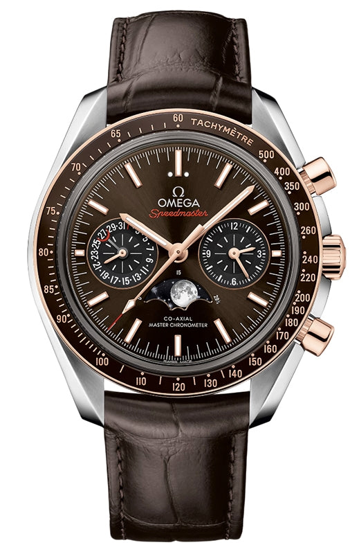 Omega Speedmaster Two Counters Moonphase 44.25mm Steel/Sedna Gold Brown Dial Leather Strap 304.23.44.52.13.001