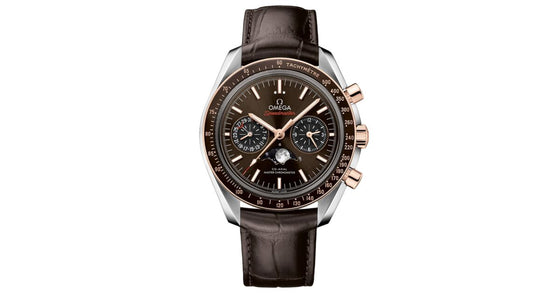 Omega Speedmaster Two Counters Moonphase 44.25mm Steel/Sedna Gold Brown Dial Leather Strap 304.23.44.52.13.001