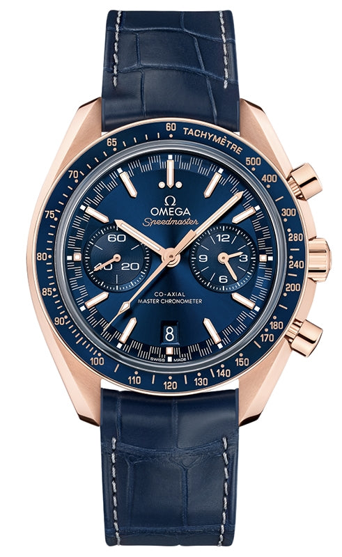 Omega Speedmaster Two Counters Racing 44.25mm Sedna Gold Blue Dial Leather Strap 329.53.44.51.03.001