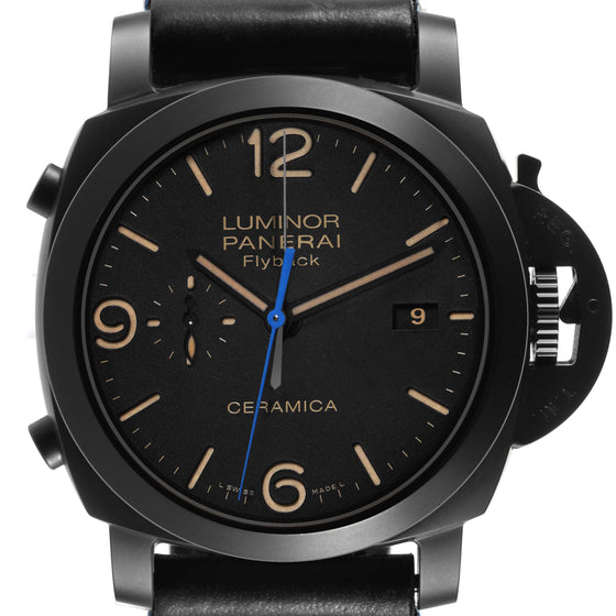Panerai Luminor Chrono Flyback Black Ceramic 44mm Black Dial Leather Strap PAM00580 - BRAND NEW
