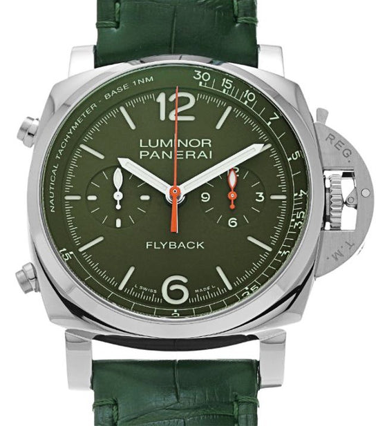 Panerai Luminor Chrono Flyback Verde Militare "Limited Edition" Stainless Steel 44mm Military Green Dial Alligator Leather Strap PAM01296 - BRAND NEW