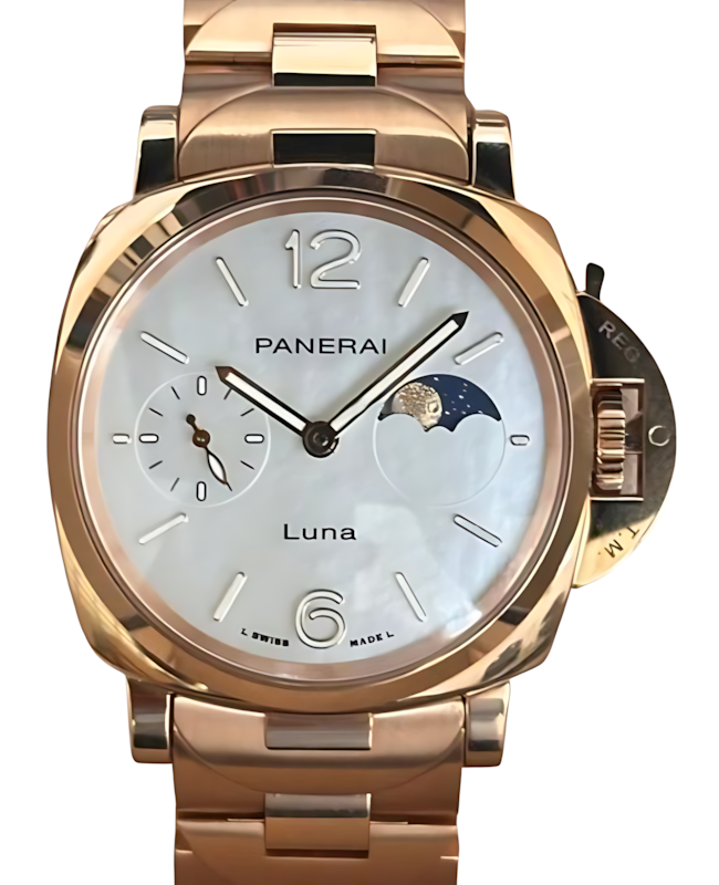 Panerai Luminor Due Luna TuttoOro Goldtech 38mm White Mother of Pearl Moonphase Dial PAM01504 - BRAND NEW