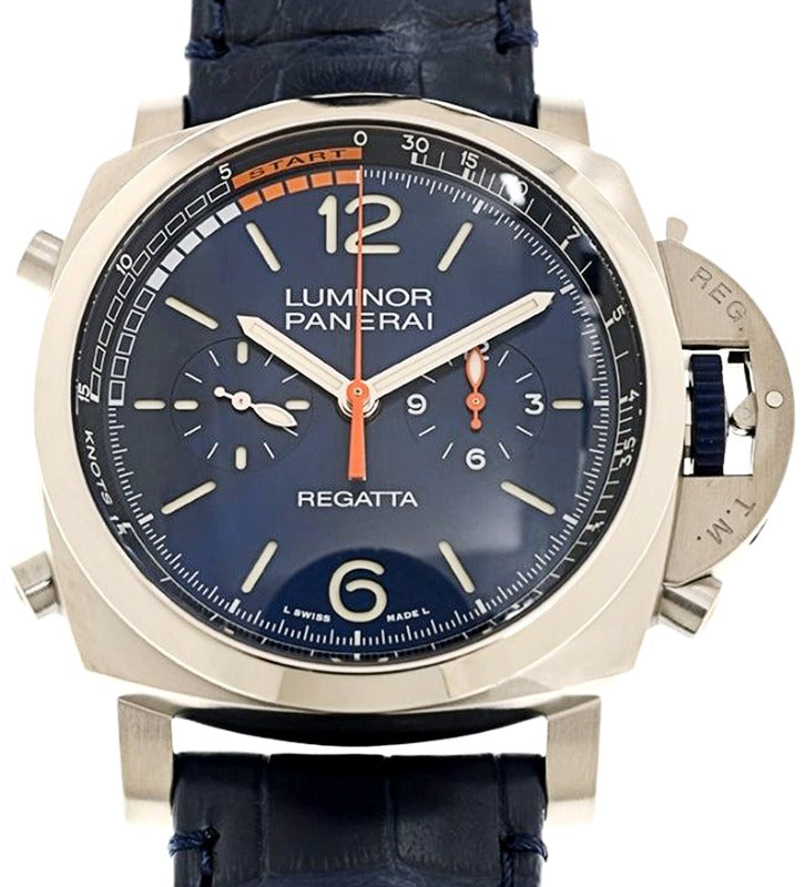 Panerai Luminor Regatta Blu Mare Titanium 47mm Blue Dial Alligator Leather Strap PAM01216