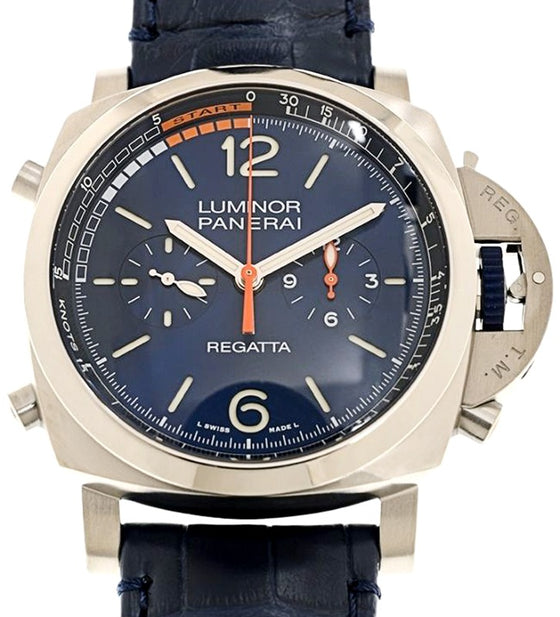 Panerai Luminor Regatta Blu Mare Titanium 47mm Blue Dial Alligator Leather Strap PAM01216