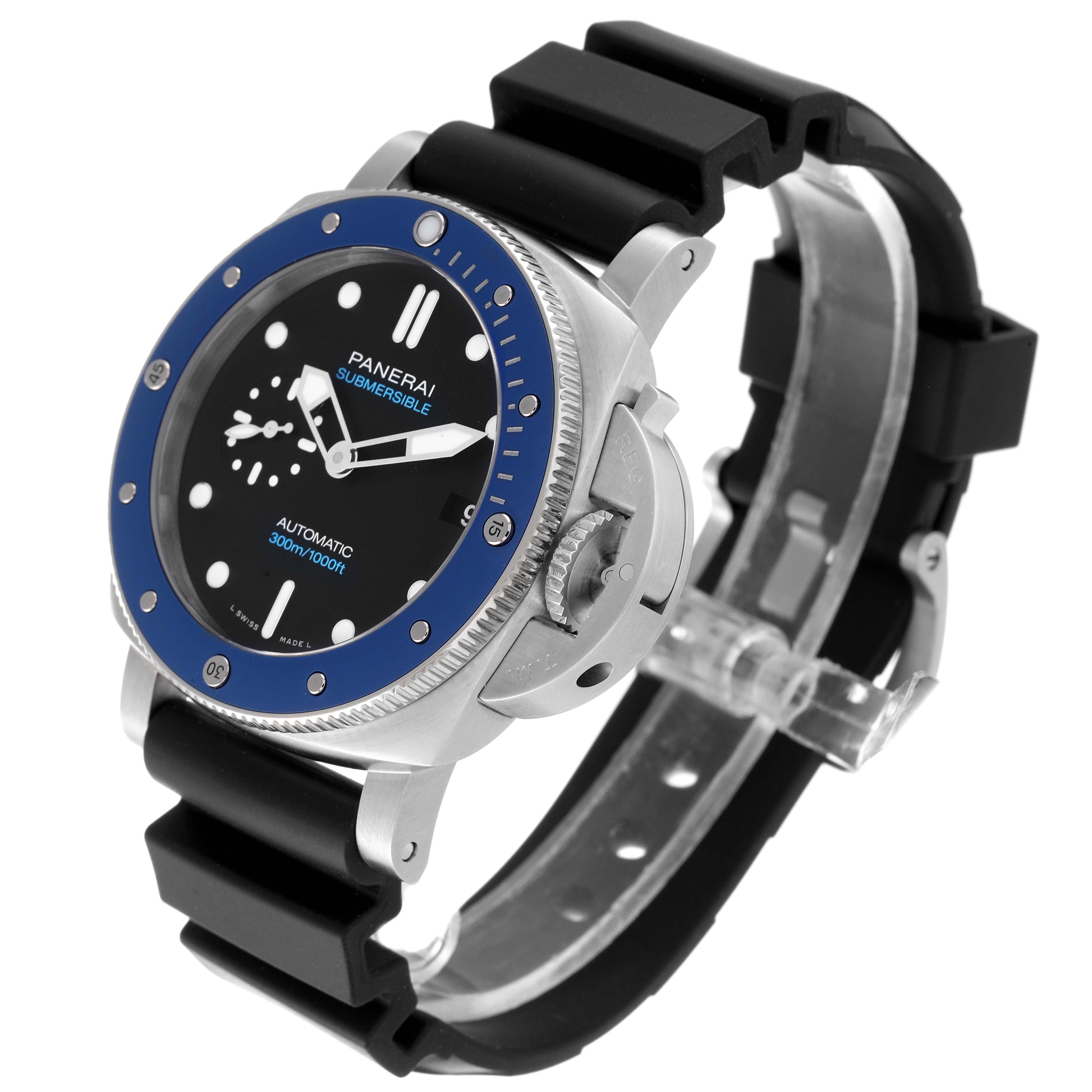 Panerai Submersible Azzurro Stainless Steel 42mm Black Dial Rubber Strap PAM01209 Online Exclusive - BRAND NEW