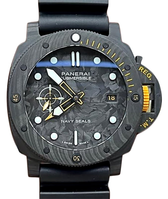 Panerai Submersible GMT Carbotech Navy SEALs 44mm Black Dial Rubber Strap PAM01324