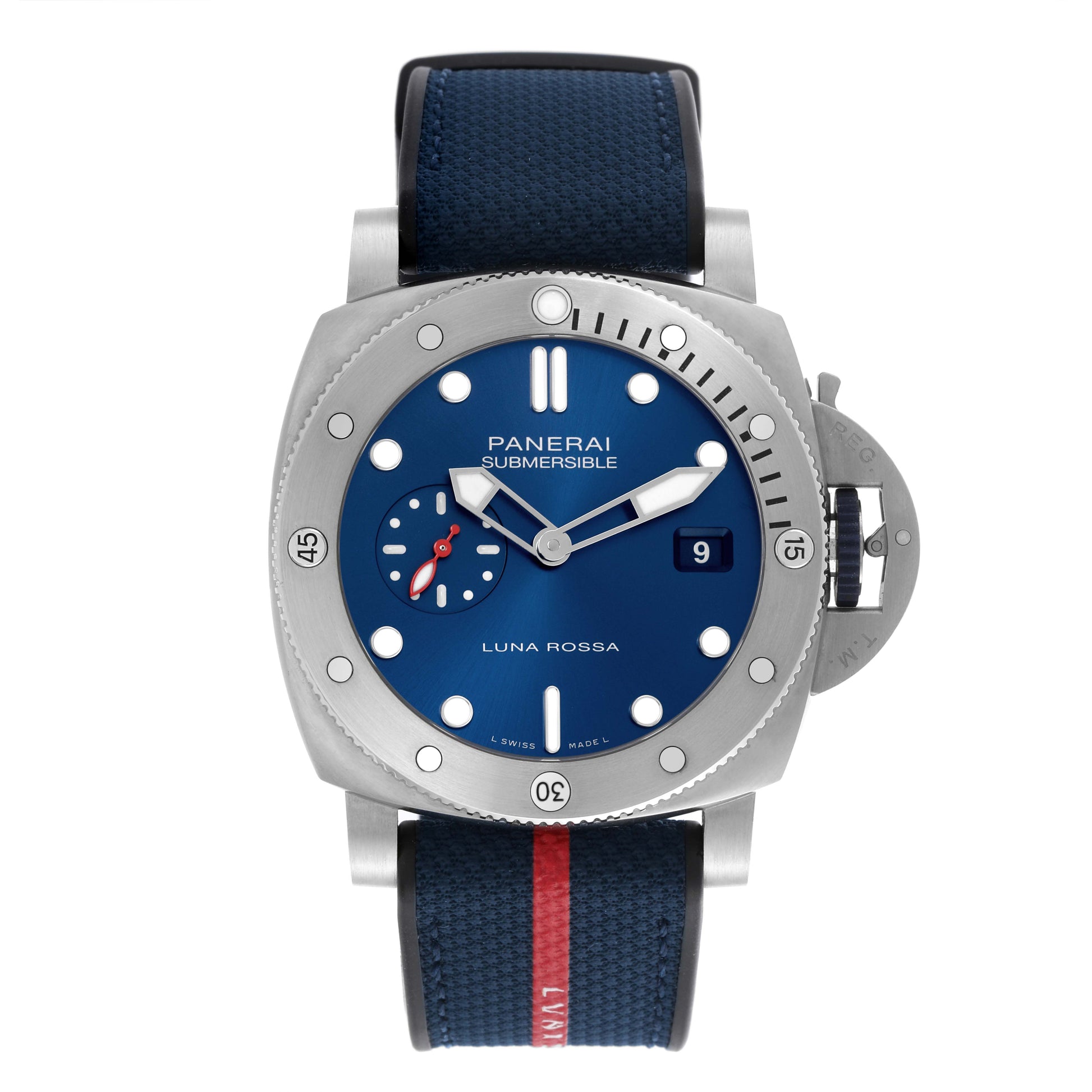 Panerai Submersible QuarantaQuattro Luna Rossa "Limited Edition" Stainless Steel 44mm Blue Dial Fabric Strap PAM01391