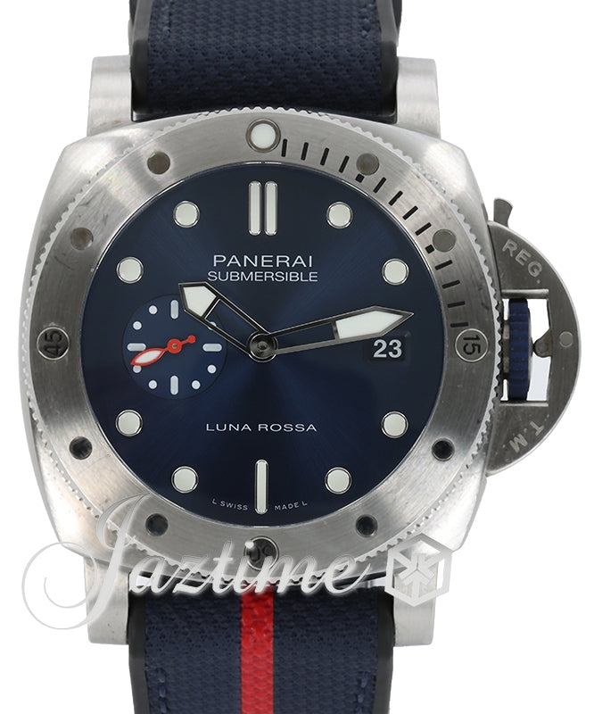 Panerai Submersible QuarantaQuattro Luna Rossa "Limited Edition" Stainless Steel 44mm Blue Dial Fabric Strap PAM01391