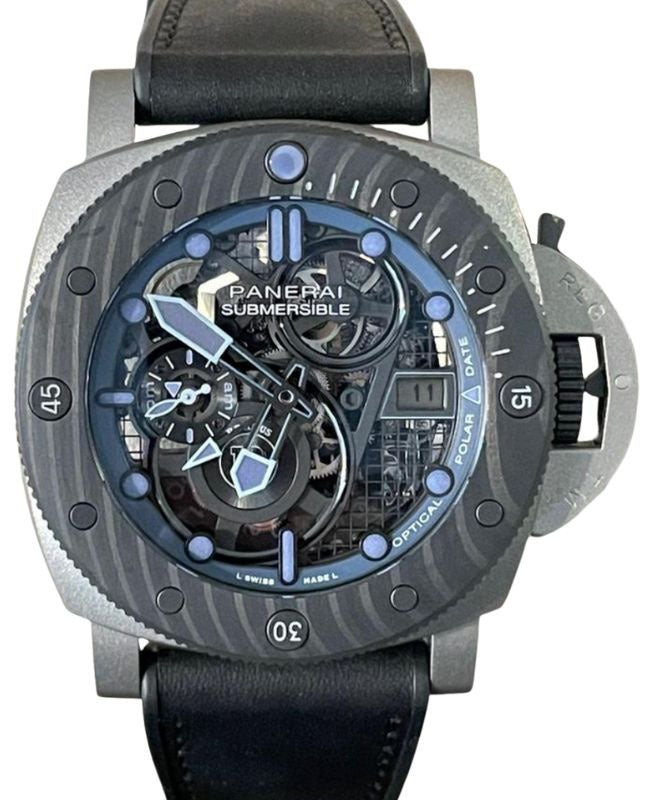 Panerai Submersible S Brabus Blue Shadow Edition Titanium 47mm Skeleton Dial Leather Strap PAM01241
