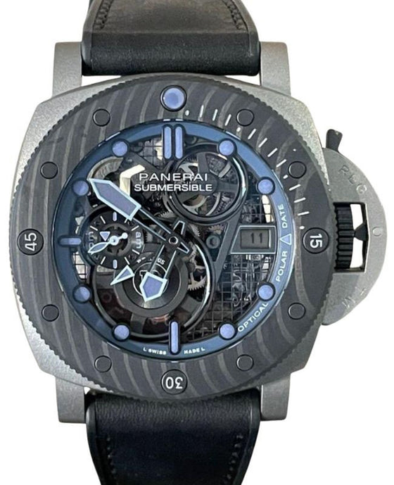 Panerai Submersible S Brabus Blue Shadow Edition Titanium 47mm Skeleton Dial Leather Strap PAM01241