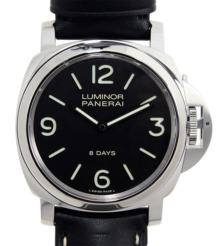 Panerai Luminor Base 8 Days Steel 44mm Black Dial Leather Strap PAM00560