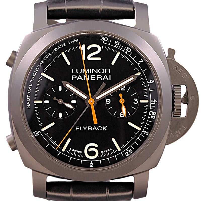 Panerai Luminor Chrono Flyback Ceramica Ceramic 44mm Black Dial Leather Strap PAM01298