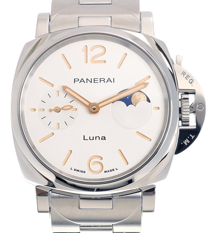 Panerai Luminor Due Luna Steel 38mm White Moonphase Dial PAM01301