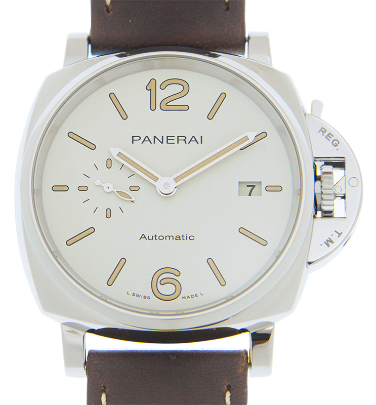 Panerai Luminor Due Steel 42mm White Dial Leather Strap PAM01046