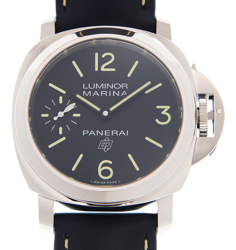 Panerai Luminor Logo Steel 44mm Black Dial Leather Strap PAM00776
