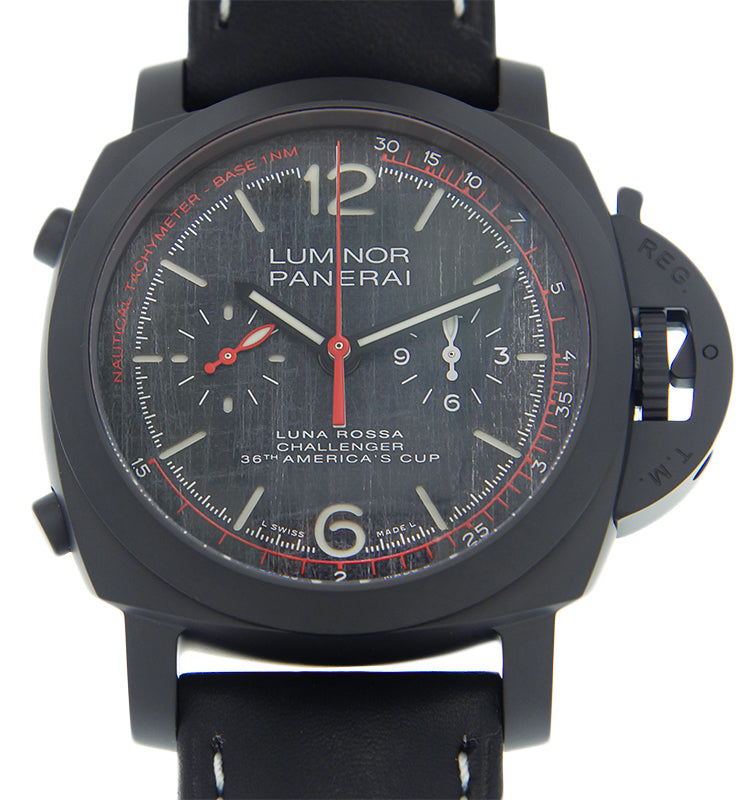 Panerai Luminor Luna Rossa Chrono Flyback Black Ceramic 44mm Dark Grey Dial Leather Strap PAM01037