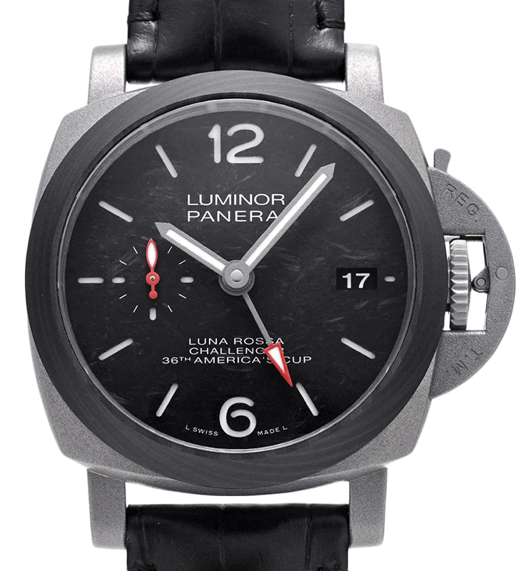 Panerai Luminor Luna Rossa GMT Titanium 42mm Black Dial Leather Strap PAM01096