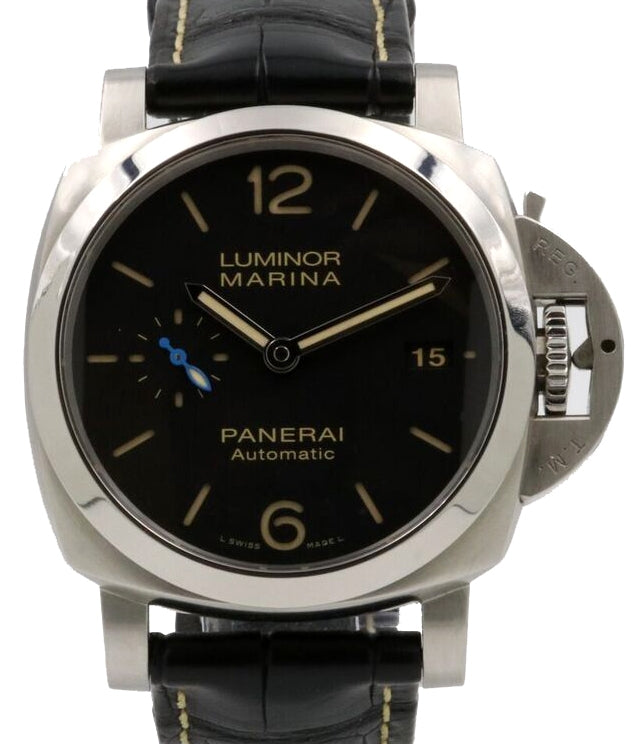 Panerai Luminor 1950 3 Days Automatic Stainless Steel 42mm Black Dial Polished Bezel Leather Strap PAM 1392 - PRE-OWNED