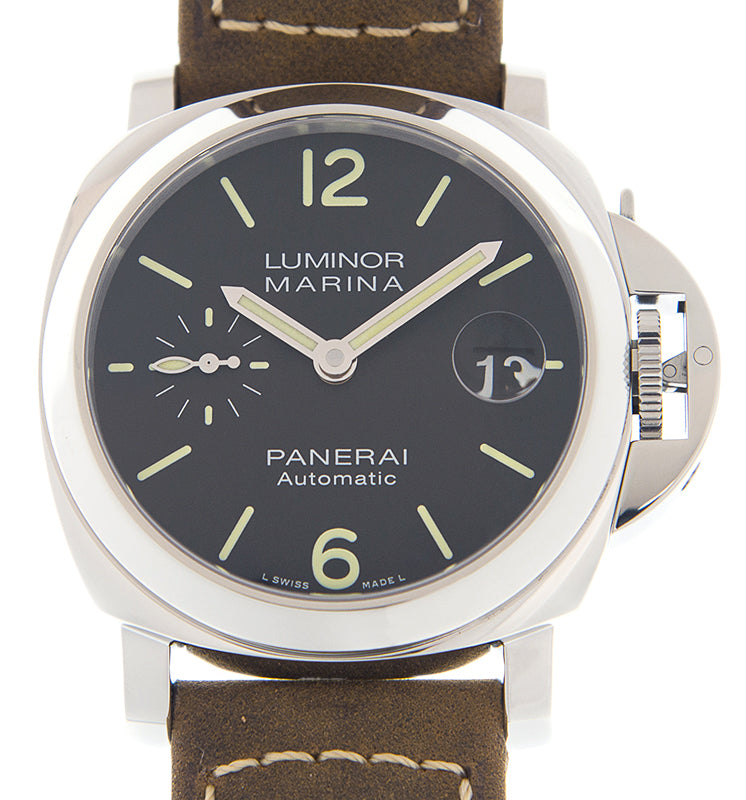 Panerai Luminor Steel 40mm Black Dial Leather Strap PAM01048