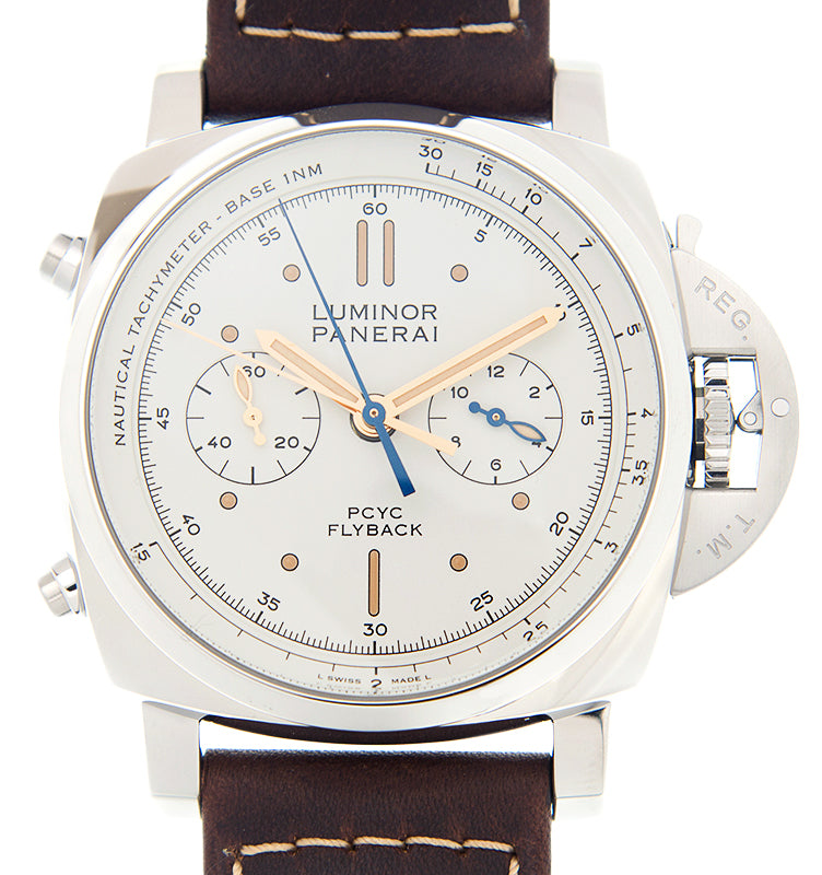 Panerai Luminor Yachts Challenge Steel 44mm White Dial Leather Strap PAM00654