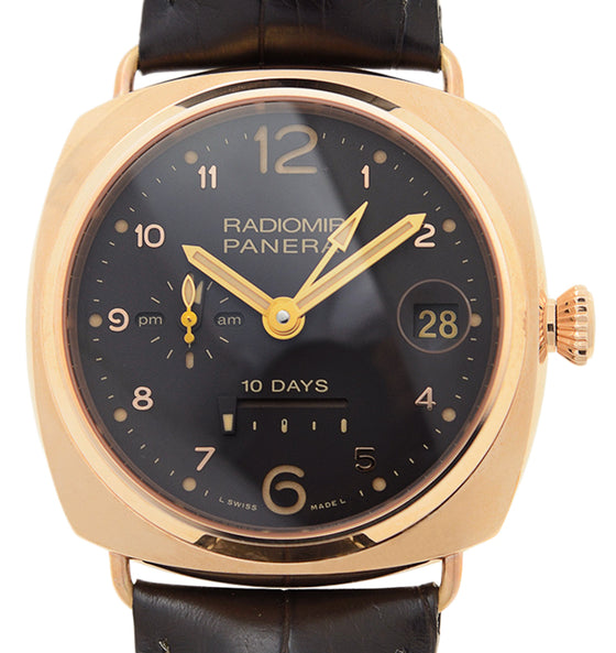 Panerai Radiomir 10 Days GMT Oro Rosso Red Gold 45mm Brown Dial Leather Strap PAM00497