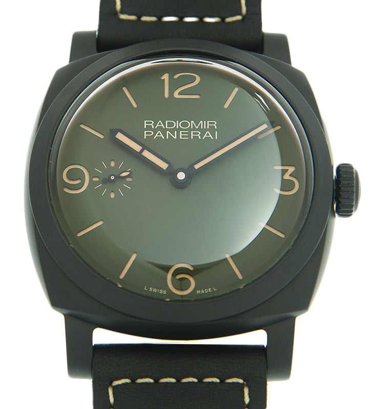 Panerai Radiomir Black Ceramic 48mm Green Dial Leather Strap PAM00997
