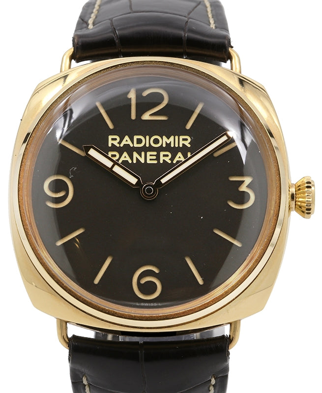 Panerai Radiomir Black Dial Rose Gold Bezel Black Leather Strap 47mm PAM379 - BOX/PAPERS