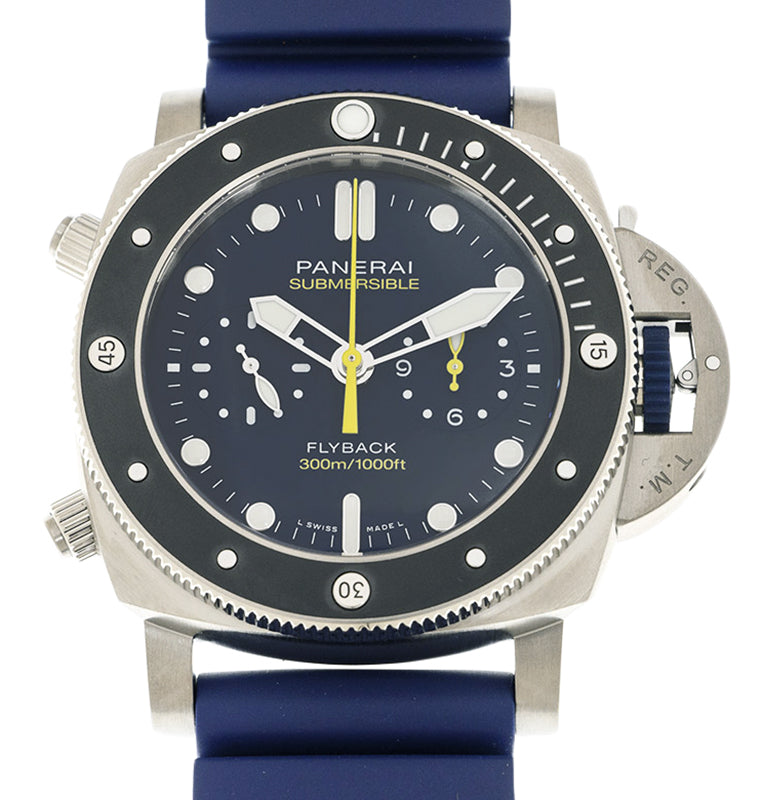 Panerai Submersible Chrono Mike Horn Edition Titanium 47mm Blue Dial Rubber Strap PAM01291