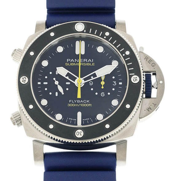Panerai Submersible Chrono Mike Horn Edition Titanium 47mm Blue Dial Rubber Strap PAM01291