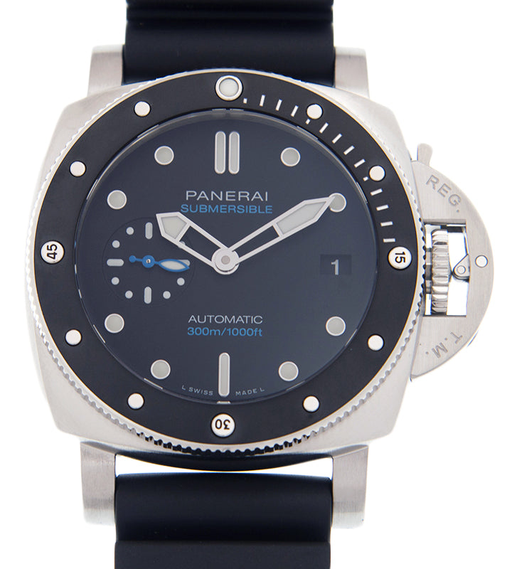 Panerai Submersible Steel 42mm Black Dial Rubber Strap PAM00683