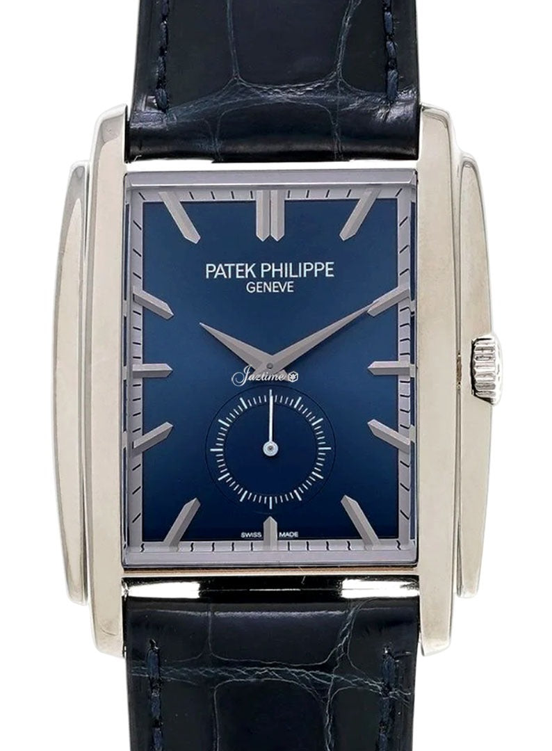 Patek Philippe 5124G-011 Gondolo 33.4 x 43mm Blue Sunburst Index White Gold Leather Manual BRAND NEW