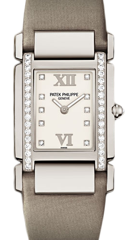 Patek Philippe Twenty~4 Ladies White Roman Dial Rose Gold Diamond Set Bezel White Leather Strap Quartz 4920G-010 - BRAND NEW