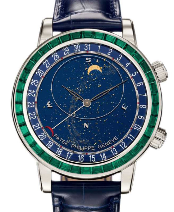Patek Philippe Celestial Joaillerie Platinum Blue Dial Emerald Bezel 6104/13P-010 - BRAND NEW