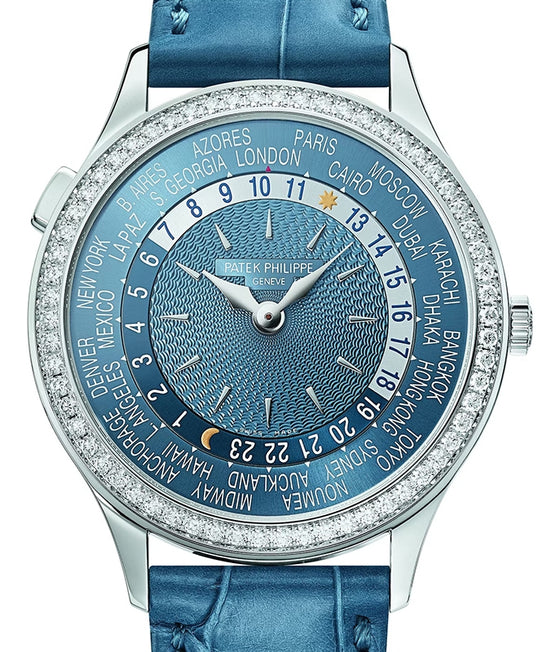 Patek Philippe Complications World Time White Gold Blue Dial 36mm Diamond Bezel 7130G-016 - BRAND NEW