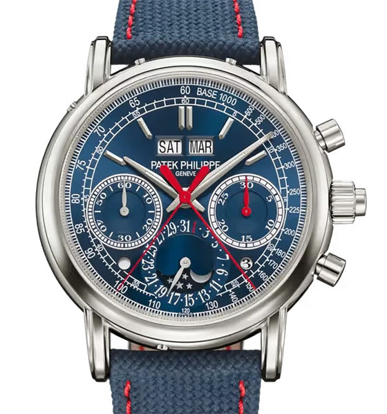 Patek Philippe Grand Complications Split-Seconds Chronograph Perpetual Calendar White Gold Navy Blue Dial 5204G-010 - BRAND NEW