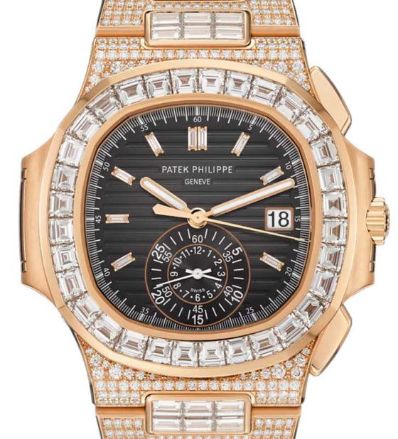 Patek Philippe Nautilus Chronograph Rose Gold Diamond Set Grey Dial 5980/1400R-011