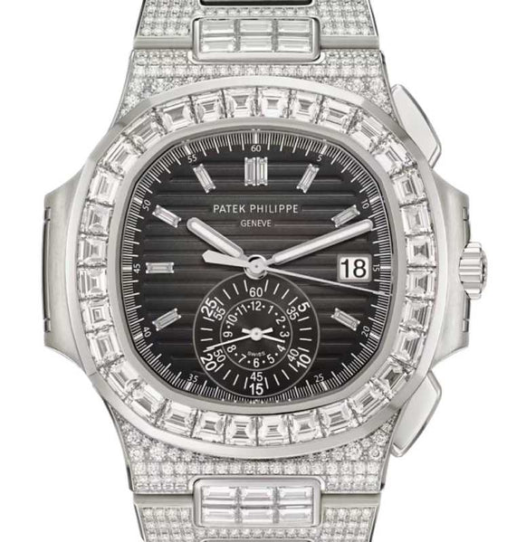 Patek Philippe Nautilus Chronograph White Gold Diamond Set Grey Dial 5980/1400G-010