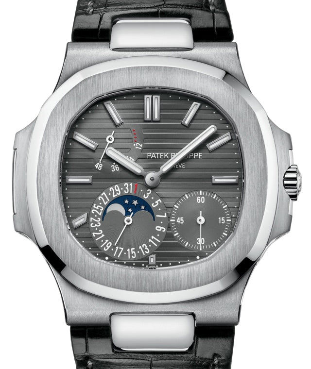 Patek Philippe Nautilus Date Moon Phases White Gold Slate Gray Dial 5712G-001 - PRE-OWNED