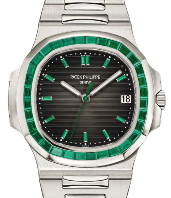 Patek Philippe Nautilus Joaillerie Platinum Emerald Baguette Set Bezel & Dial 5711/113P-001