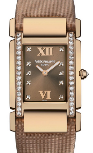 Patek Philippe 4920R-001 Twenty~4 Ladies Medium 34 x 30mm Brown Roman Diamond Set Rose Gold Leather Quartz BRAND NEW
