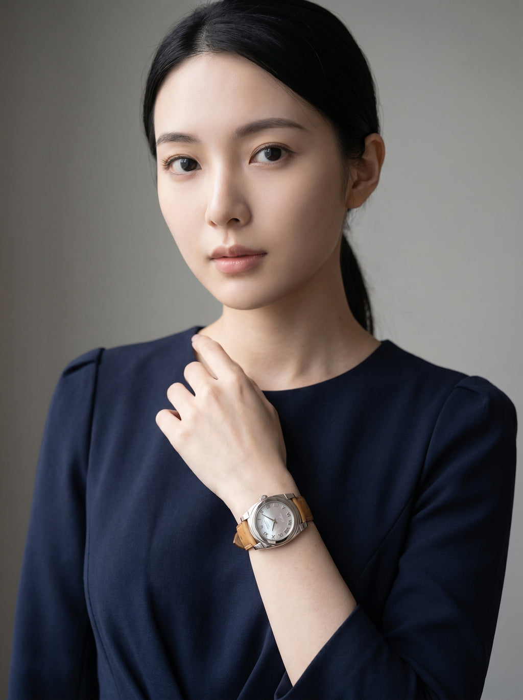 Rolex Cellini Cestello 26mm 5310-9 White Gold Mother Pearl Dial White Gold Bezel Leather Strap — lifestyle editorial medium shot