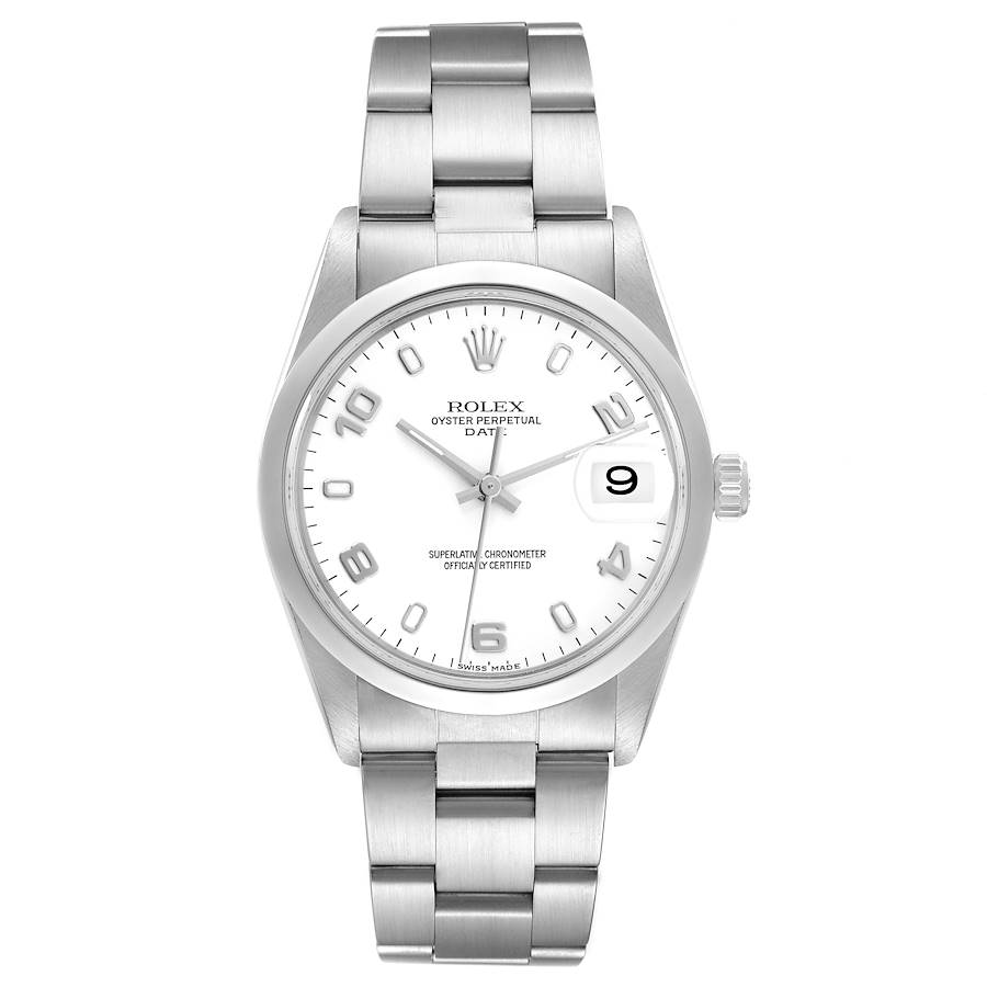 Rolex Date 15200 34mm Stainless Steel White Dial Oyster Bracelet Smooth Bezel