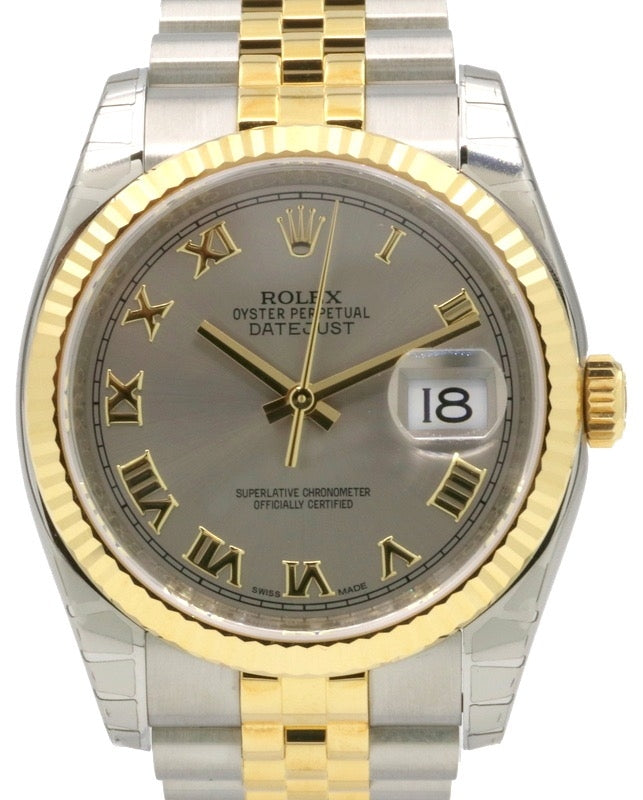 Rolex Datejust 36 116233-SLVRFJ Silver Roman Fluted Yellow Gold Stainless Steel Jubilee BRAND NEW